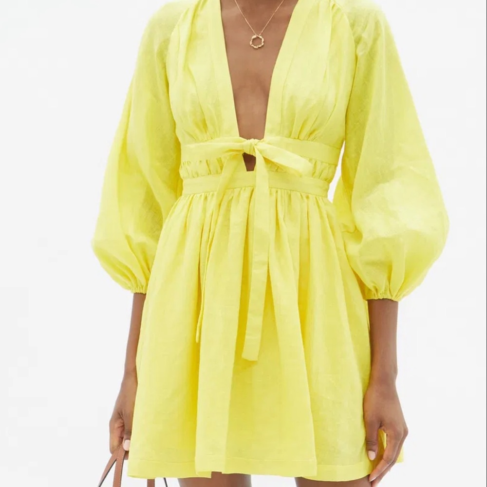 Shelly Zimmerman v line bright neon yellow sundress